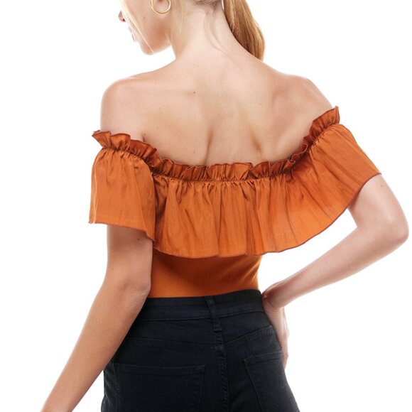 NWOT | TCEC Ruffle Off Shoulder Bodysuit – Camel – S – CT7370 - Picture 5 of 9
